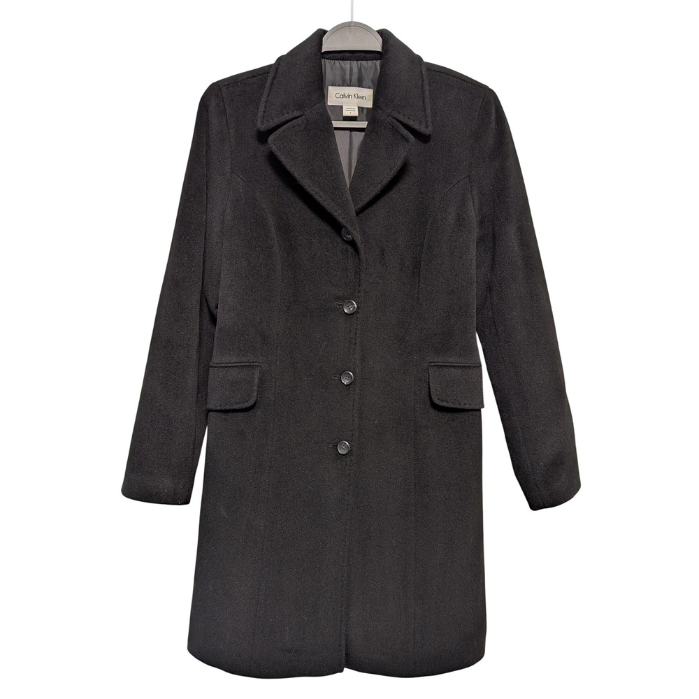 Calvin Klein Walker Coat 4 Black Angora Wool Blend Minimalist Quiet Luxury